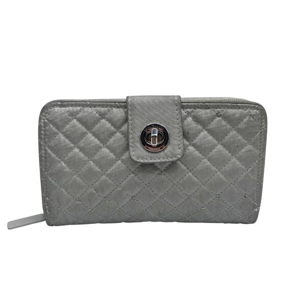 Vera Bradley Silver Microfiber RFID Turnlock Wallet - Picture 1 of 11